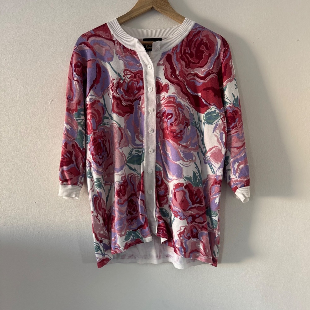 Bob Mackie Wearable Art Floral Cardigan Sweater M Lagenlook Boho Hippie